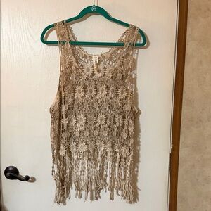 India Boutique Crochet Fringe Tank in Light Beige